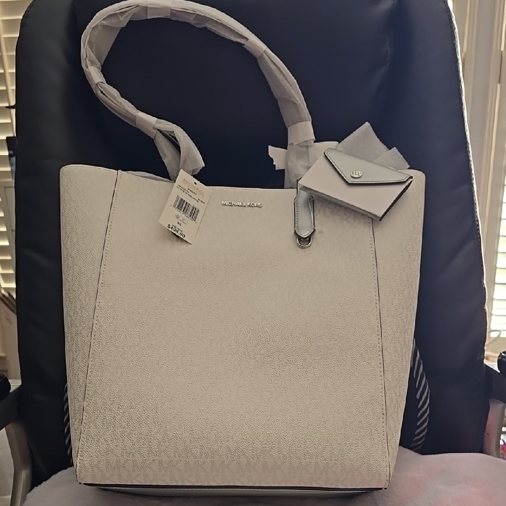 Michael Kors White With Silver Tote Bag